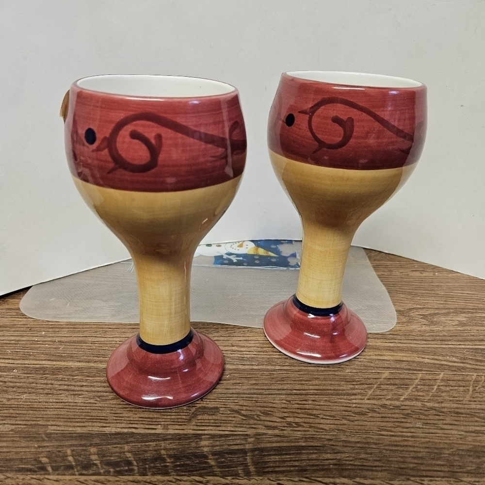 2 Living Art Handpainted Pottery Goblets - Picture 2 of 8